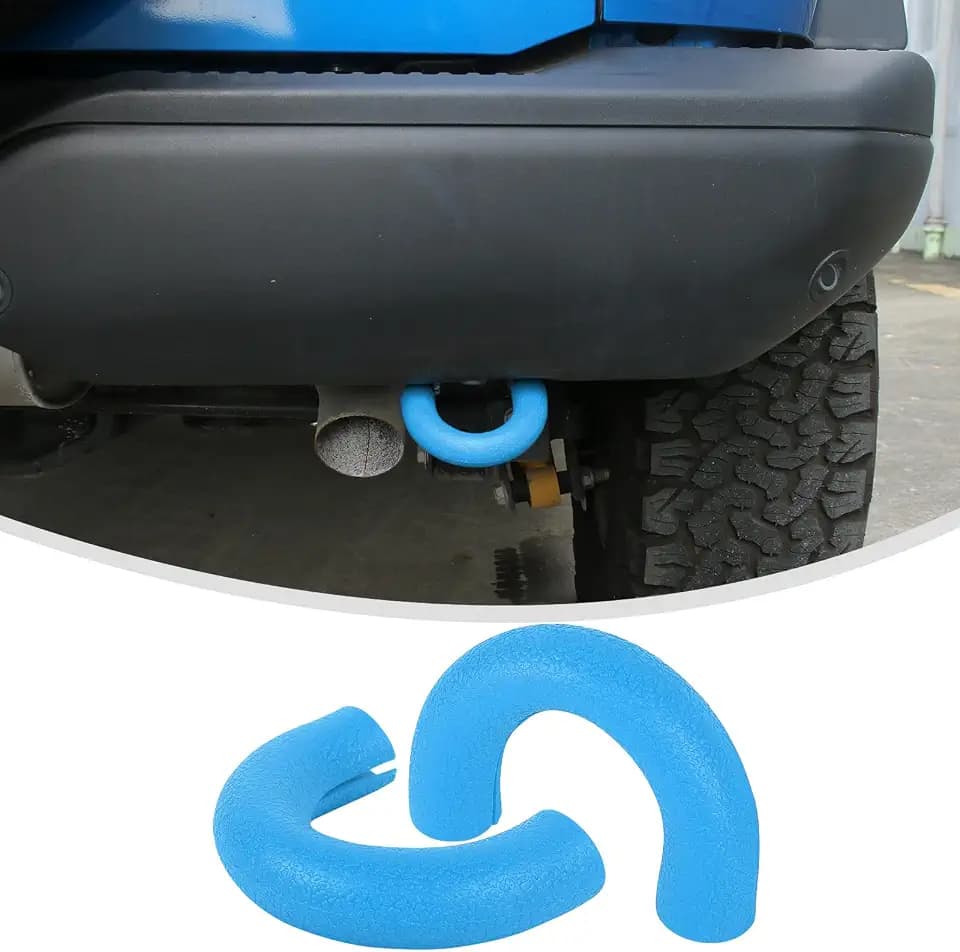 Linskip Tow Hook D Ring Covers Compatible with 2021-2025 2026 Ford Bronco Accessories, Rear Bumper Tow Hook Rubber Sleeve Protectors for Bronco Raptor Accessories(Baby Blue)