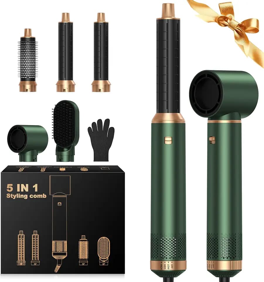 Haarstyler Hair Styler Set Hairstyler 5 in 1, Airstyler föhn 5 in 1 Mit Rundbürstenföhn Haarstyler Warmluftbürste Föhn Lockenstab Luft Thermal Brush Für Glätten, Trocknen, Volumen, Locken