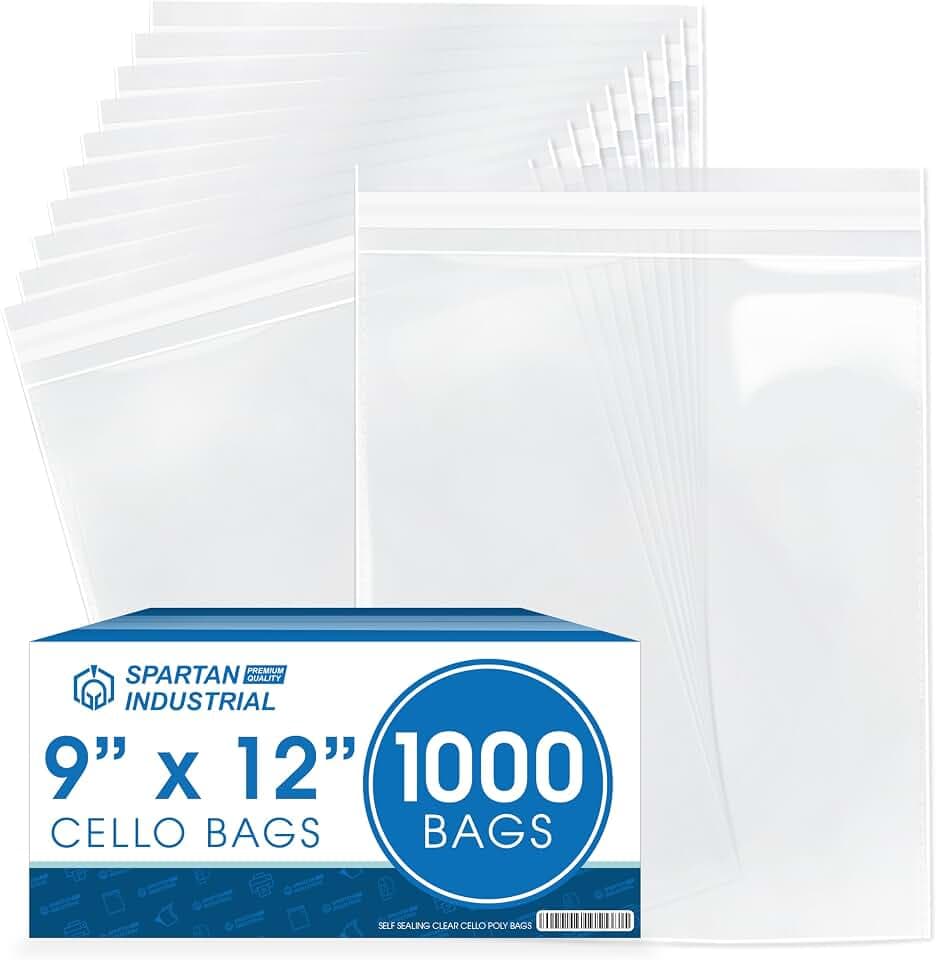 9" X 12" Self-Sealing Cellophane Bags (1000 Count) Clear Poly Packaging