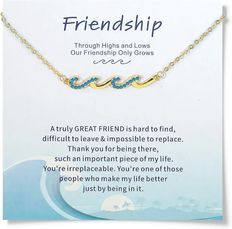 Beach Jewelry for Women, Wave Necklace for Women, Dainty 14K Gold Plated Necklace Friendship Gifts Beachy Jewelry -Birthday Gifts for Daughter Mom and Sister Ocean Necklaces Wave Charm