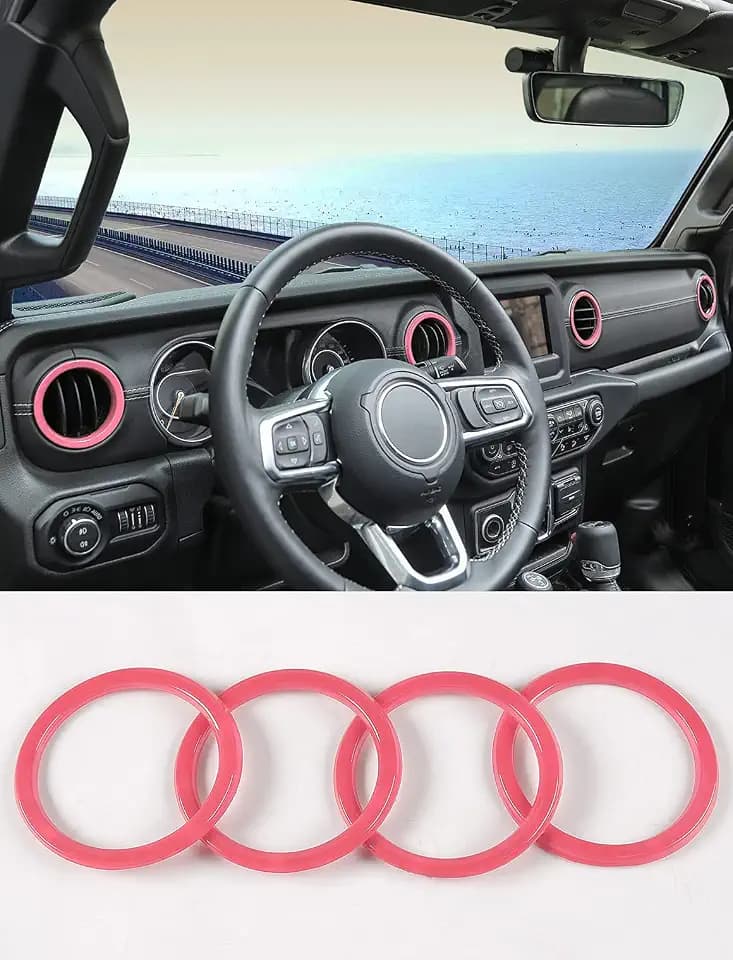 Savadicar Pink Interior Accessories - AC Air Vent Trim Ring Cover for 2018-2023 Jeep Wrangler JL JLU 4XE & Gladiator JT - Solid Color Interior Decor Upgrade Option, 4-Piece