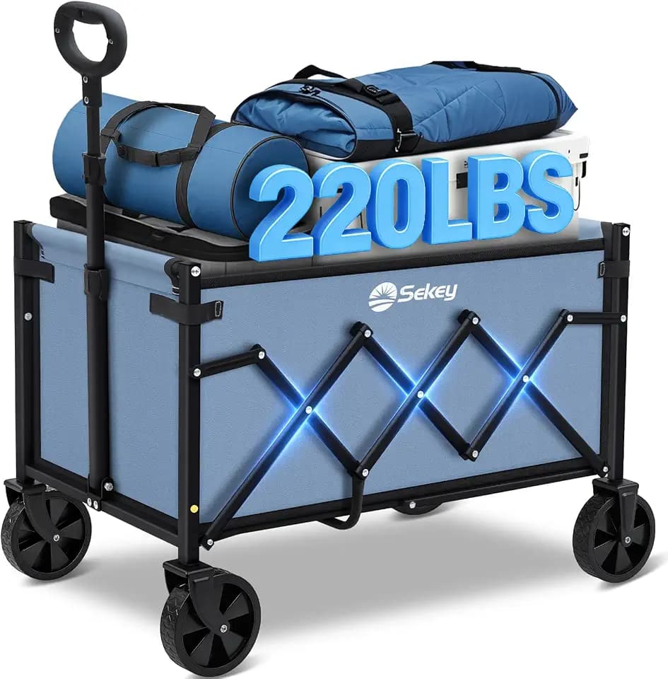 Sekey Lightweight Collapsible Wagon, 220 lb Capacity, Quick-Fold Cart