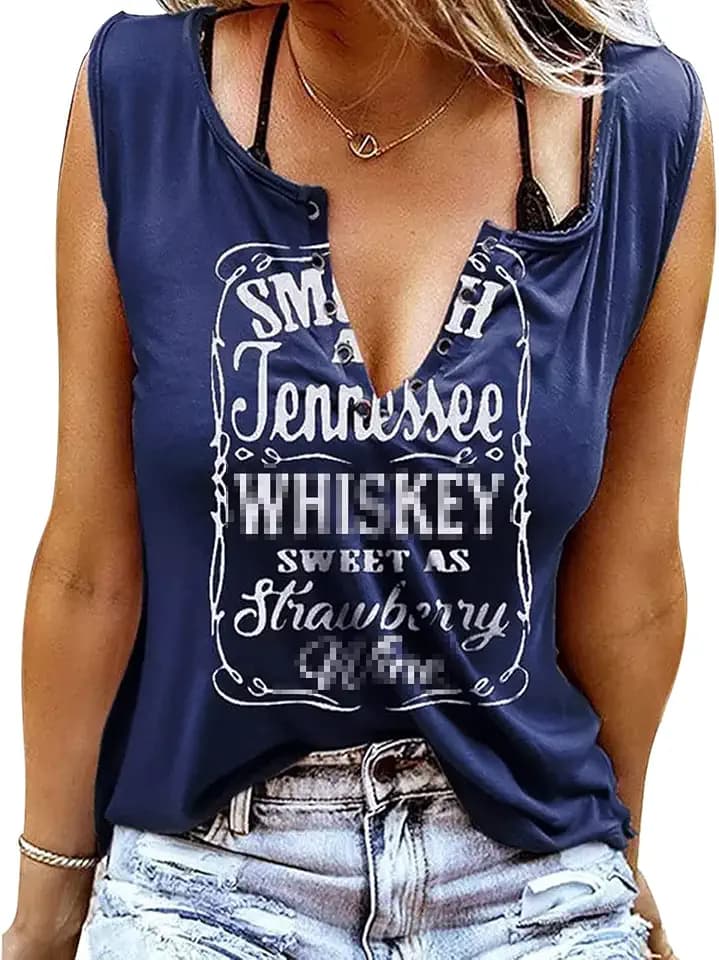 Smooth As Tennessee Tank Top Sweet As Strawberry Shirt Ring Hole Sleeveless Sexy V Neck Womens Retro Country Music Top