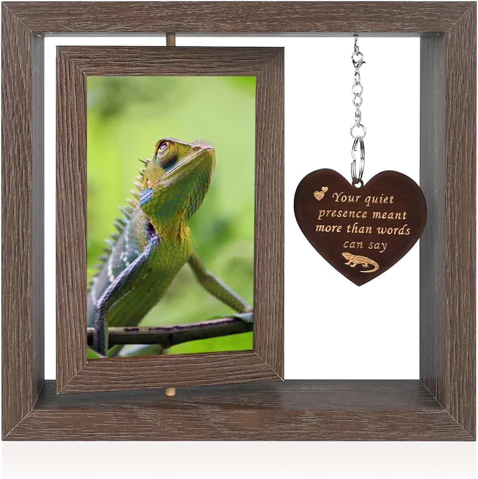 Pet Memorial Gifts for Loss of Lizard, Rotating Wooden Pet Memorial Picture Frame for 4x6 Photo, Lizard Loss Sympathy Remembrance Bereavement Keepsake Gift