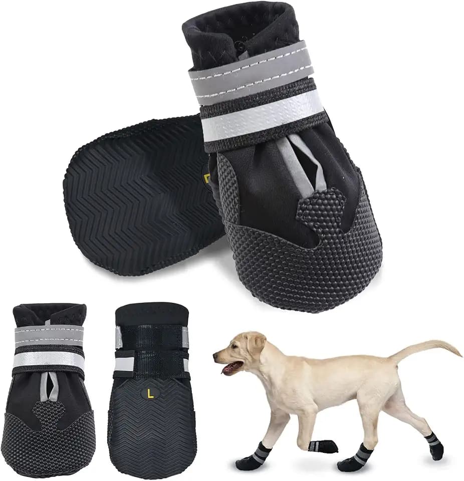 Hundeschuhe Pfotenschutz, 4 Stück Hunde Schuhe Wasserdicht Anti-Rutsch mit verstellbaren Riemen, Winter-Hundestiefel für mittlere große Hunde Outdoor-Spaziergänge und Innenbereich, Schwarz L