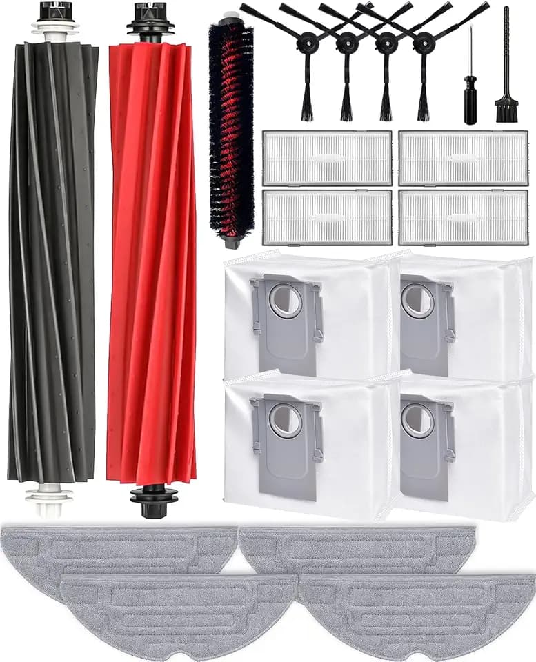 S8 PRO Ultra Zubehörset für Roborock S8 PRO Ultra Ersatzteile, 21 Stück, 2 Rollenbürste 4 Seitenbürsten 4 Staubbeutel 4 HEPA-Filter 4 Wischtücher 1 Selbstreinigende Bürste