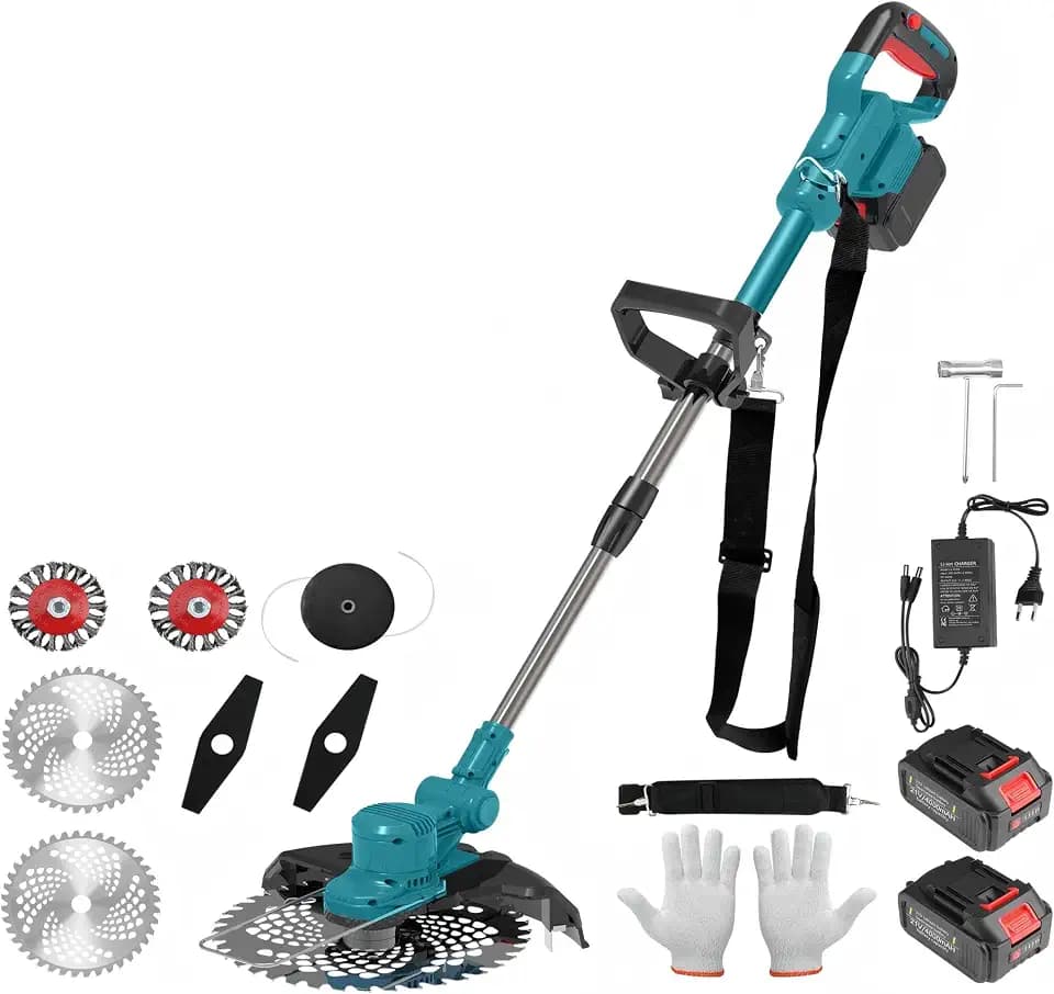 Electric Weed Wacker Cordless, Battery Powered Weed Eater String Battery, 21V Electric Weed Eater, for Lawn, Bush Trimming(with 2 x 4.0Ah Batteries and Fast Charger Included) (Blue)