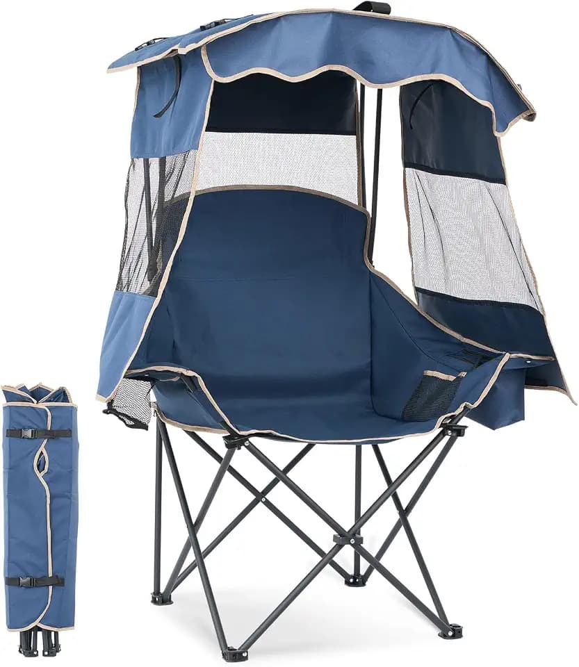 DoCred Beach Chair with Canopy Shade,Portable Folding Camping Chair