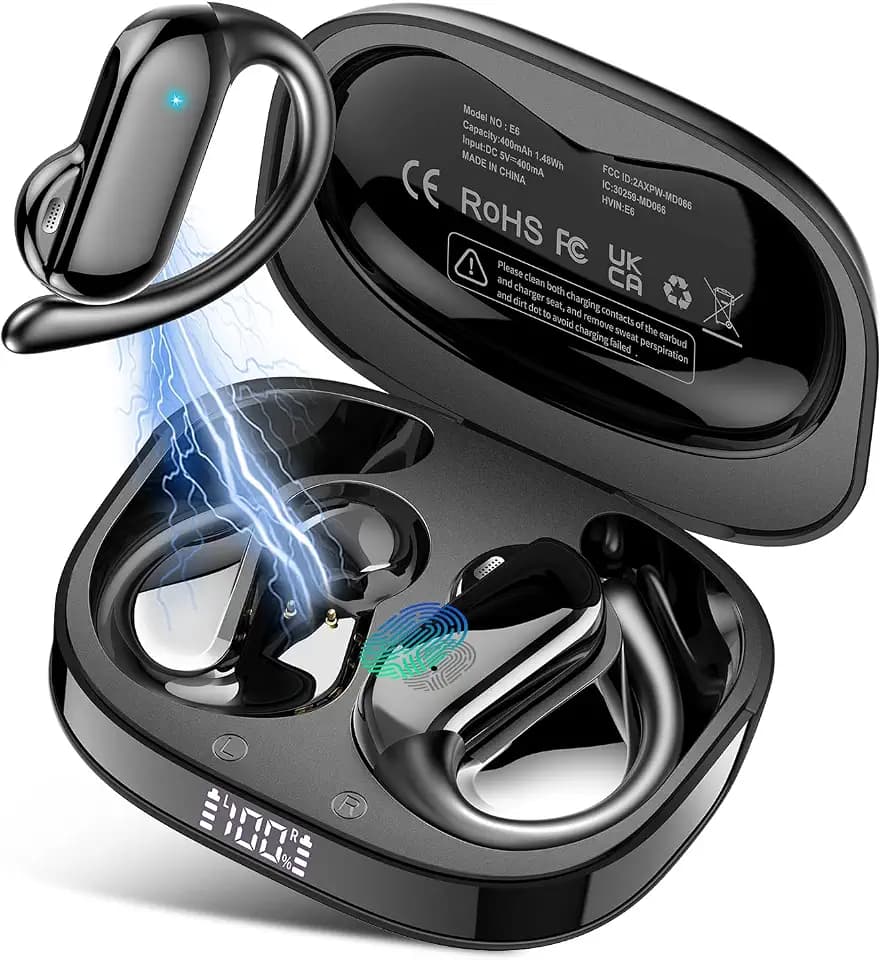Deep Black Open-Ear Kopfhörer, Sport Ohrstöpsel mit Ohrhaken Ohrhörer Wireless Earbuds 2025