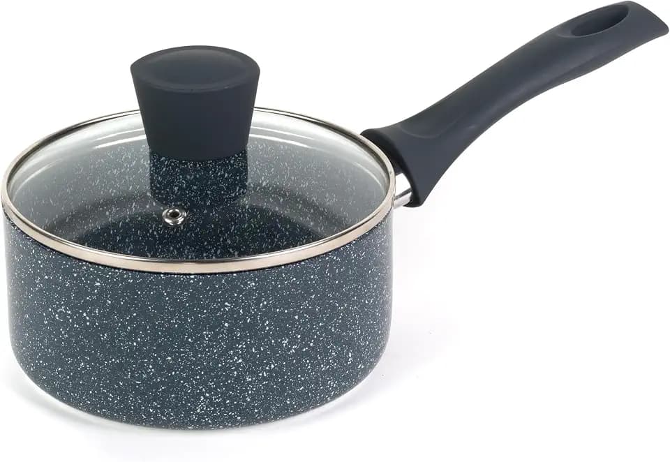 Russell Hobbs RH00844EU antihaftbeschichteter Topf - 16cm/1.2L Stielkasserolle mit Hartglasdeckel, induktion Stieltopf, Gemüse/Suppetopf mit Bakelit-griff und Hitzebeständiges Äußeres, Nightfall Stone
