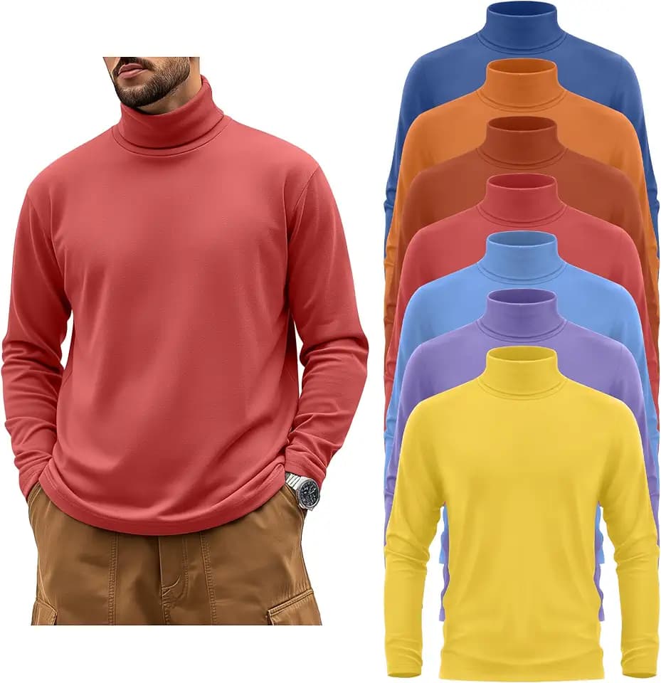 August Alley 7 Pack Mens Big and Tall Turtleneck Shirts Pullover