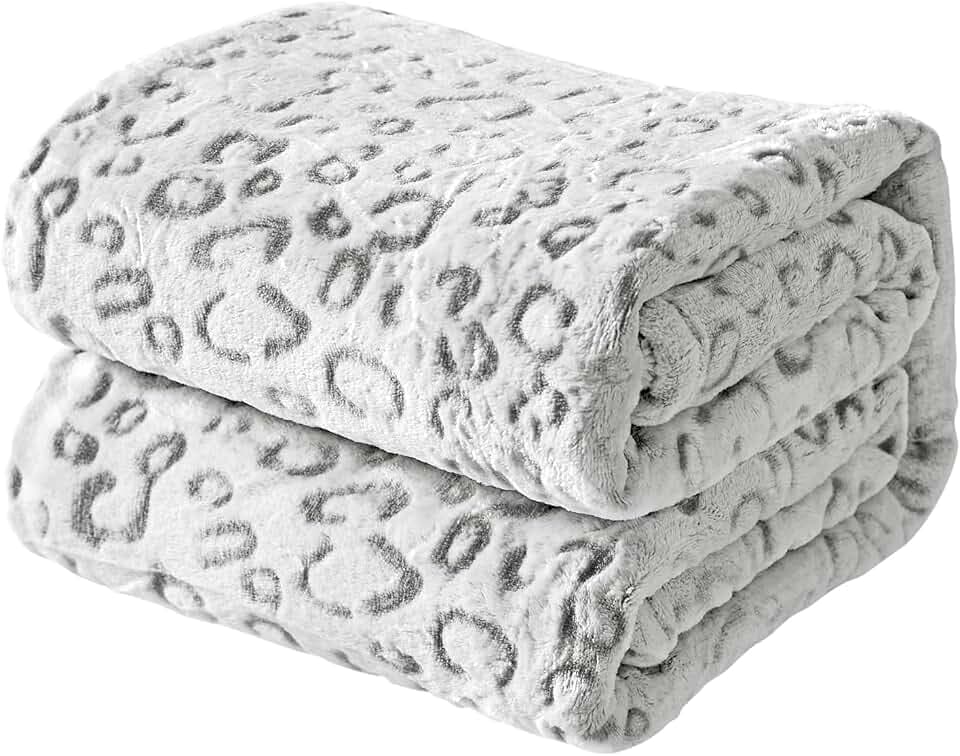 FY FIBER HOUSE Flanell Fleece Decken, extra weiche Flauschige Kuscheldecken, leichte, gemütliche Mikrofaser Sofadecke/Couchdecke für Erwachsene, 150x200cm, Grauer Leopard
