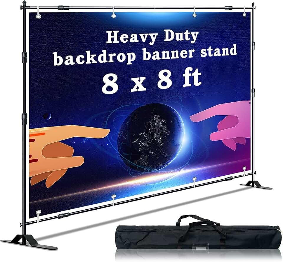 8x8 ft Adjustable Backdrop Banner Stand, Heavy Duty Telescoping Step and Repeat Photo Background Stand for Photography Backdrop Stand and Trade Show Display
