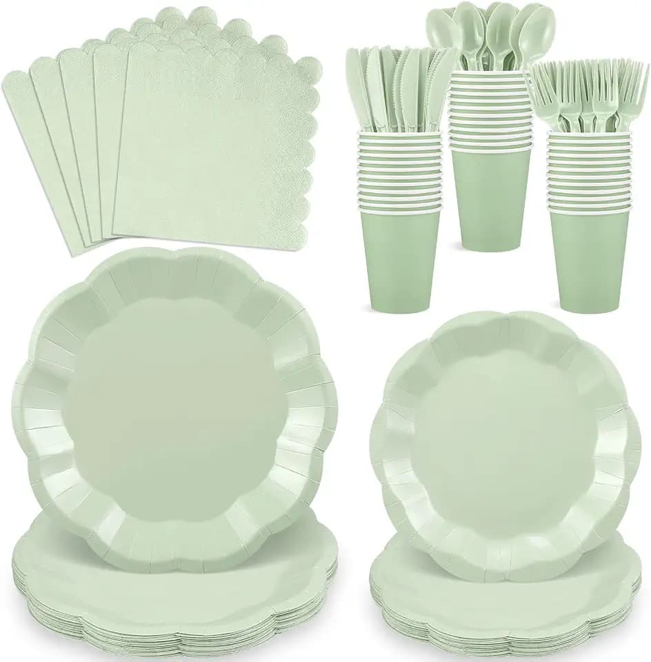 175 Pcs Sage Green Plates and Napkins Green Party Supplies Serve 25 Guest