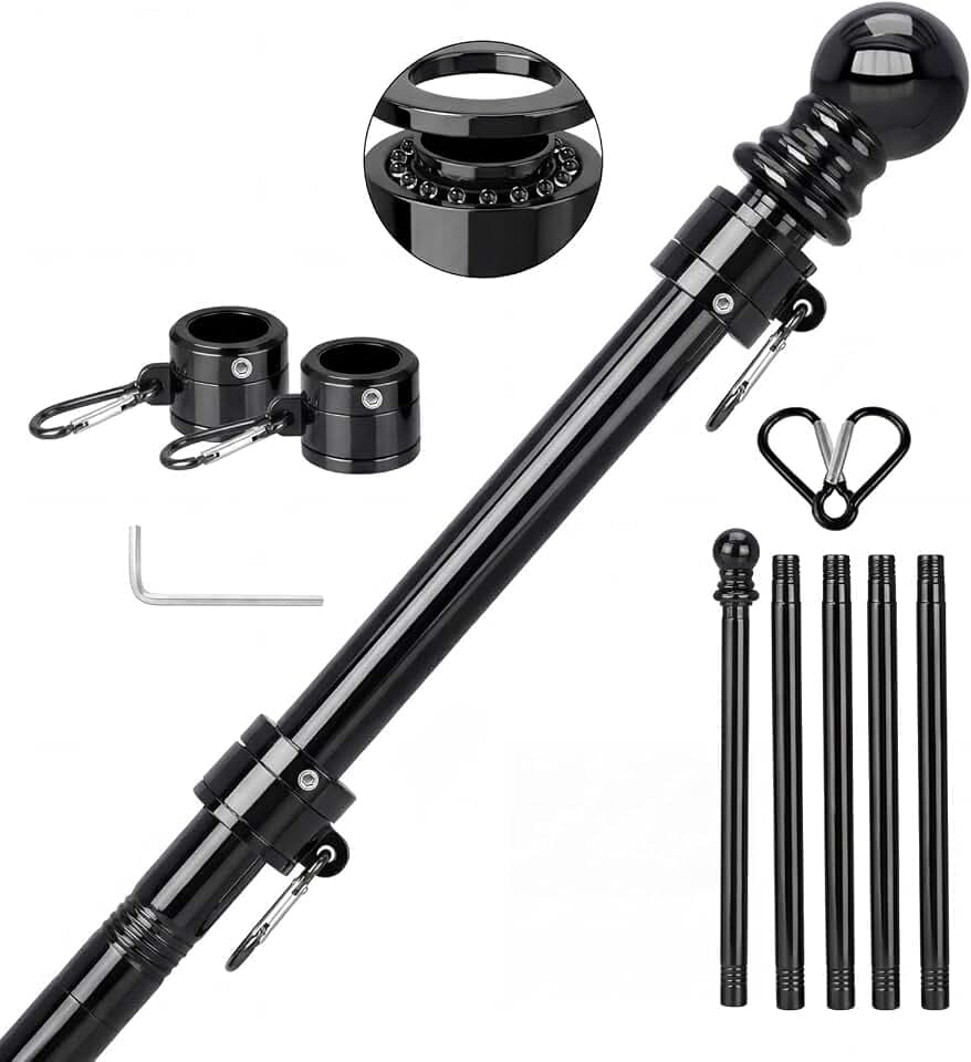 6 FT Stainless Steel Tangle Free Flag Pole Kit, No Bracket; Black
