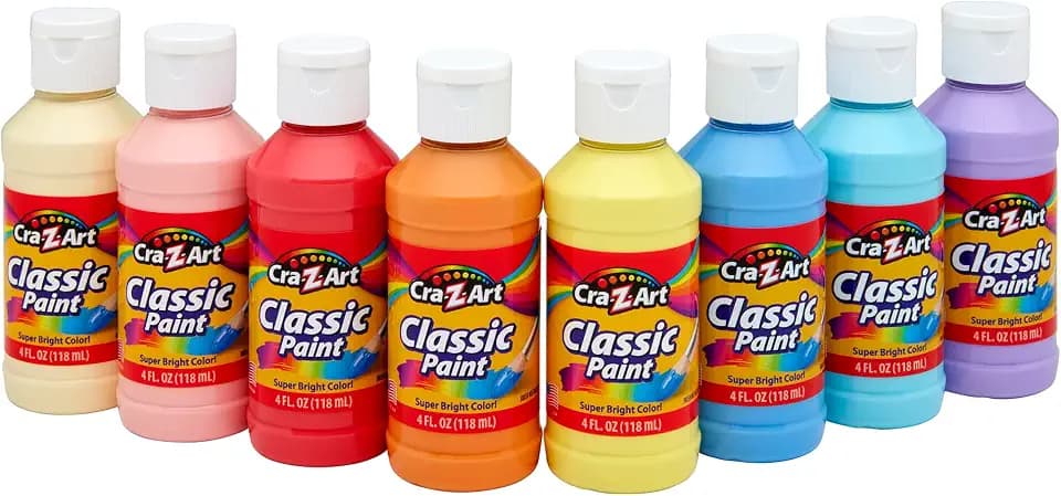 Cra-Z-Art Classic Washable Paint 4oz 8ct Pastels, Vibrant Colors for Arts & Crafts, School Projects, Creative Play & More! Made in USA
