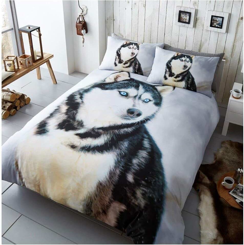 GC GAVENO CAVAILIA Printed Duvet Wildlife Bettbezug, Tier-Bettwäsche-Sets, Polyester-Baumwoll-Mischgewebe, Polybaumwolle, 3D Husky, Doppelbett