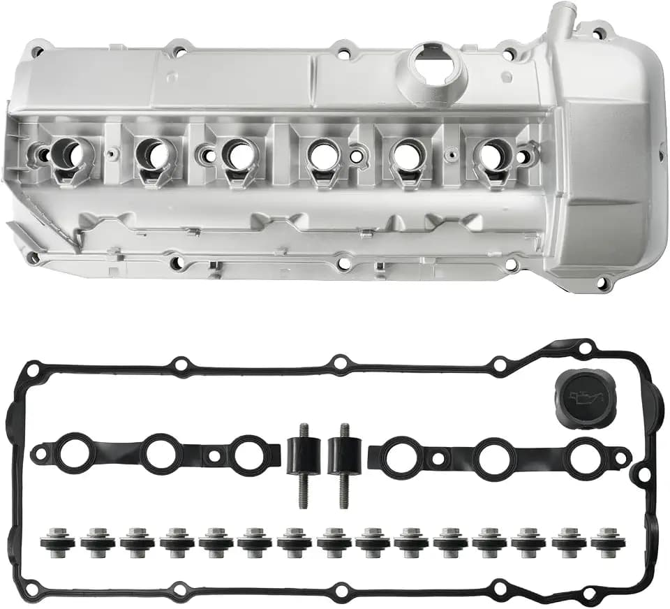 Upgraded Aluminum Engine Valve Cover Kit with Oil Cap Gasket Bolts Spark Plug Seals Compatible with 2002-2006 BMW 325i 325xi 330i 330xi 525i 530i X3 X5 Z4 325Ci 330Ci, 2.5L 3.0L Replace 11127512839