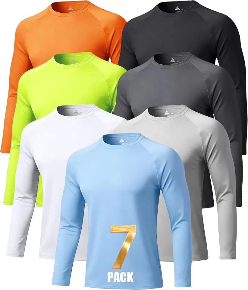 7 Pack Long Sleeve Shirts for Men Base Layer Sun Protection