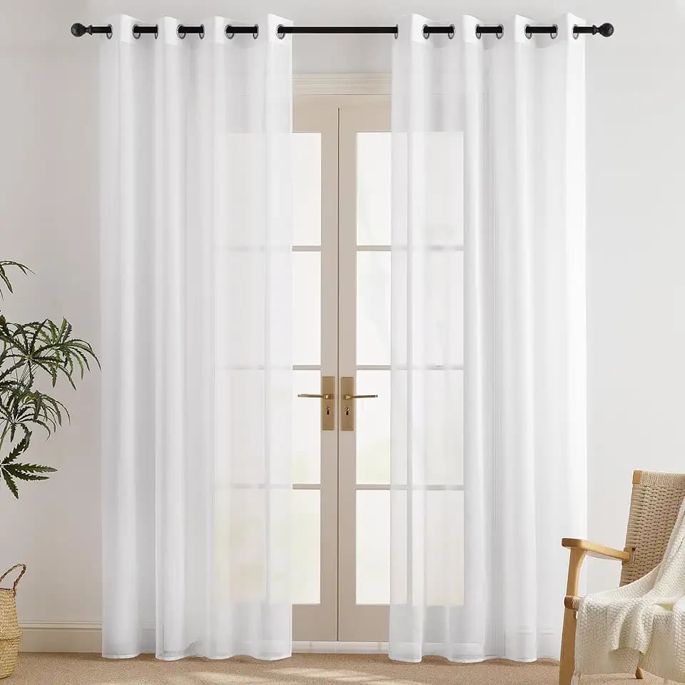 PONY DANCE Stores Gardinen mit Ösen Vorhang 220cm Lang Weiß Transparent