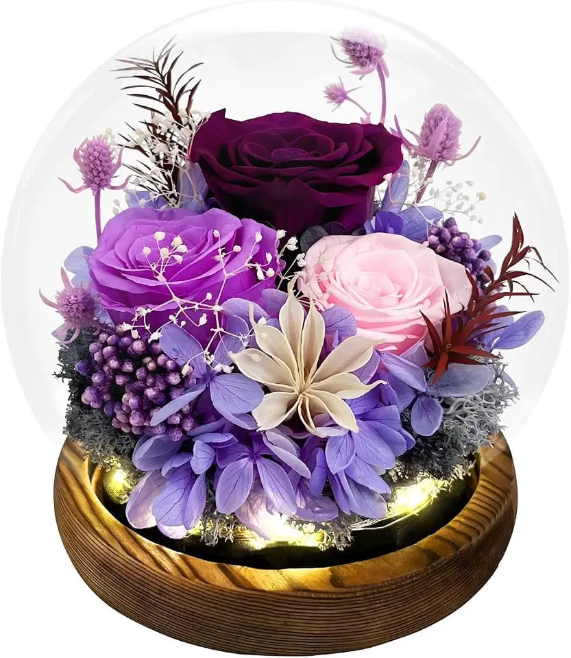 FIACO Gifts for Mom Flowers for Delivery Birthday Gifts for Women Grandma Forever Preserved Eternal Rose in Glass Dome Mother Days Valentines Anniversary for Girlfriend Wife Her, Purple