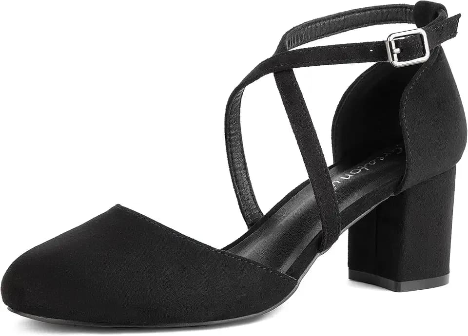 Greatonu Damen Pumps Riemchenpumps Spangenpumps Sandale mit Kreuz Knöchelriemen Blockabsatz Geschlossener Spitze Glitzer Pumps - Perfekt für Hochzeiten und Partys