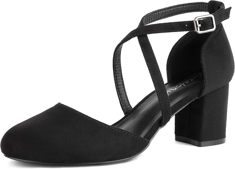 Greatonu Damen Pumps Riemchenpumps Spangenpumps Sandale mit Kreuz Knöchelriemen Blockabsatz Geschlossener Spitze Glitzer Pumps - Perfekt für Hochzeiten und Partys