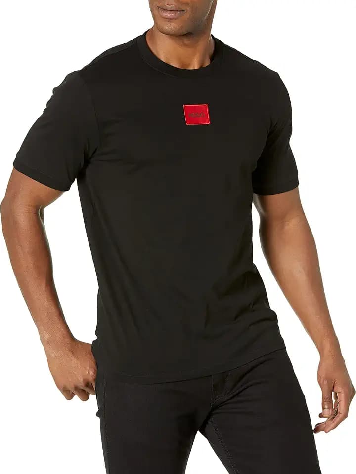 Hugo Mens Ribbed Crew Neck Regular Fit Center Logo T-Shirt