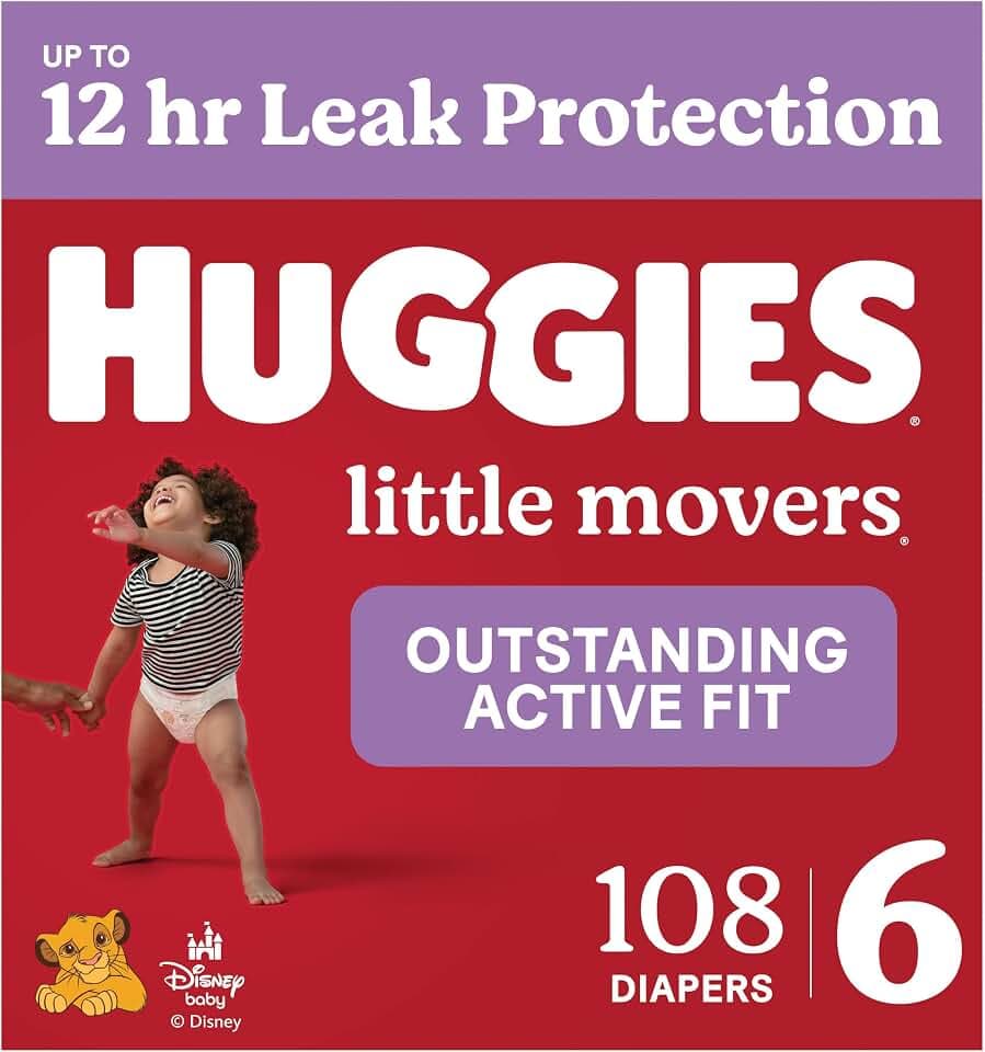 Huggies Little Movers Diapers Size 6, 108 Count (2 Packs of 54)