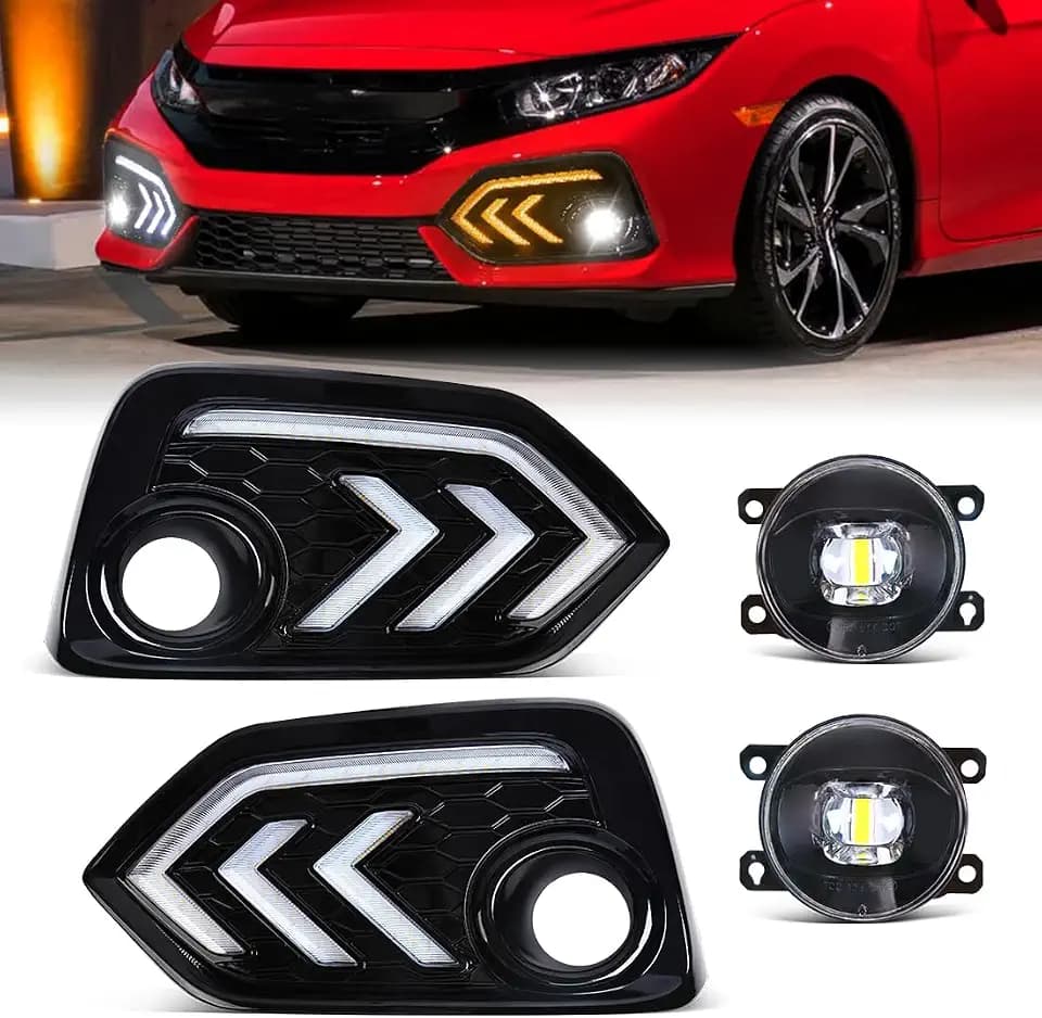 LED Daytime Running Lights For Honda Civic Si 2017-2020 Fog Light Dual-Colors DRL With White LED Lamp Blub + Wire Harness