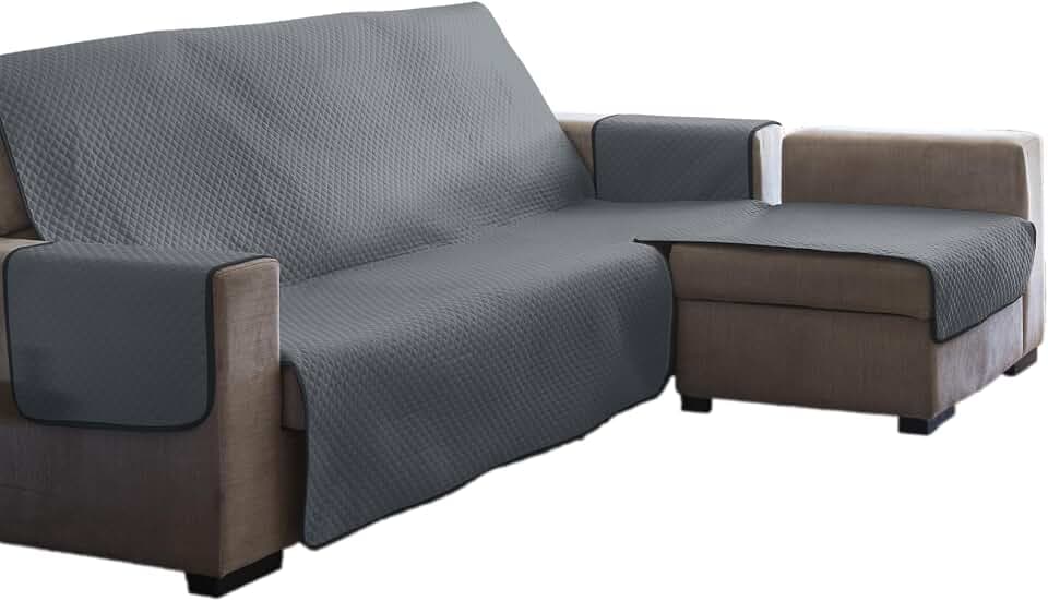 Estoralis | AVA | Moderner Chaiselongue-Bezug | Wende-Steppstoff | Farbe - Grau | Für Chaisse Longue 240 cm rechter Arm| Stoffgröße 240 x 255 cm(Breite x Höhe) Schutz für alle Arten von Sofas