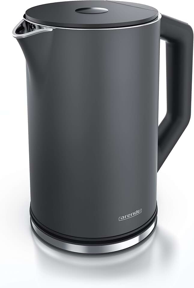 Arendo - Elektrischer Wasserkocher aus Edelstahl – schnelles Kochen – Temperaturwahl 40 ° bis 100 ° – oder 4 voreingestellte Temperaturen – Elegantes Modell – 1,5 l 2200 W – BPA-frei – Cool Grey