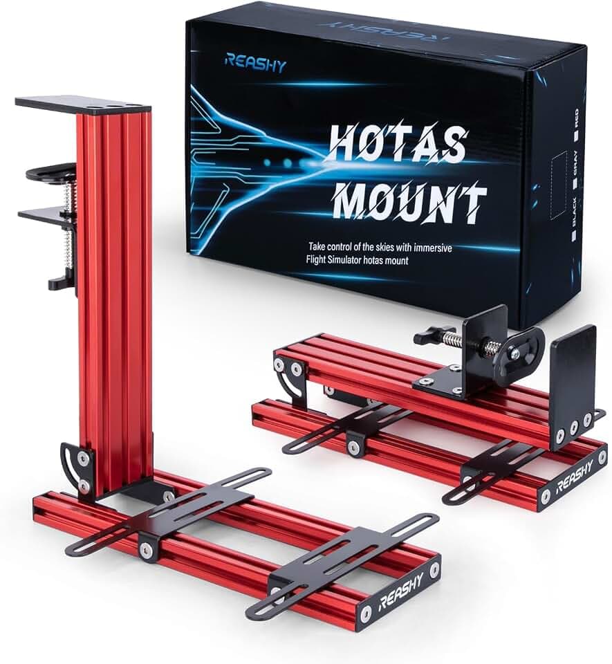 Reashy Hotas Mount, Joystick Mount, Aluminum Flight Stick Desk Mount for Logitech X56, X52, X52 Pro, Thrustmaster T.1600M, TCA, T.Flight Hotas One, 4, X, Airbus, VKB Gladiator Nxt (Red)