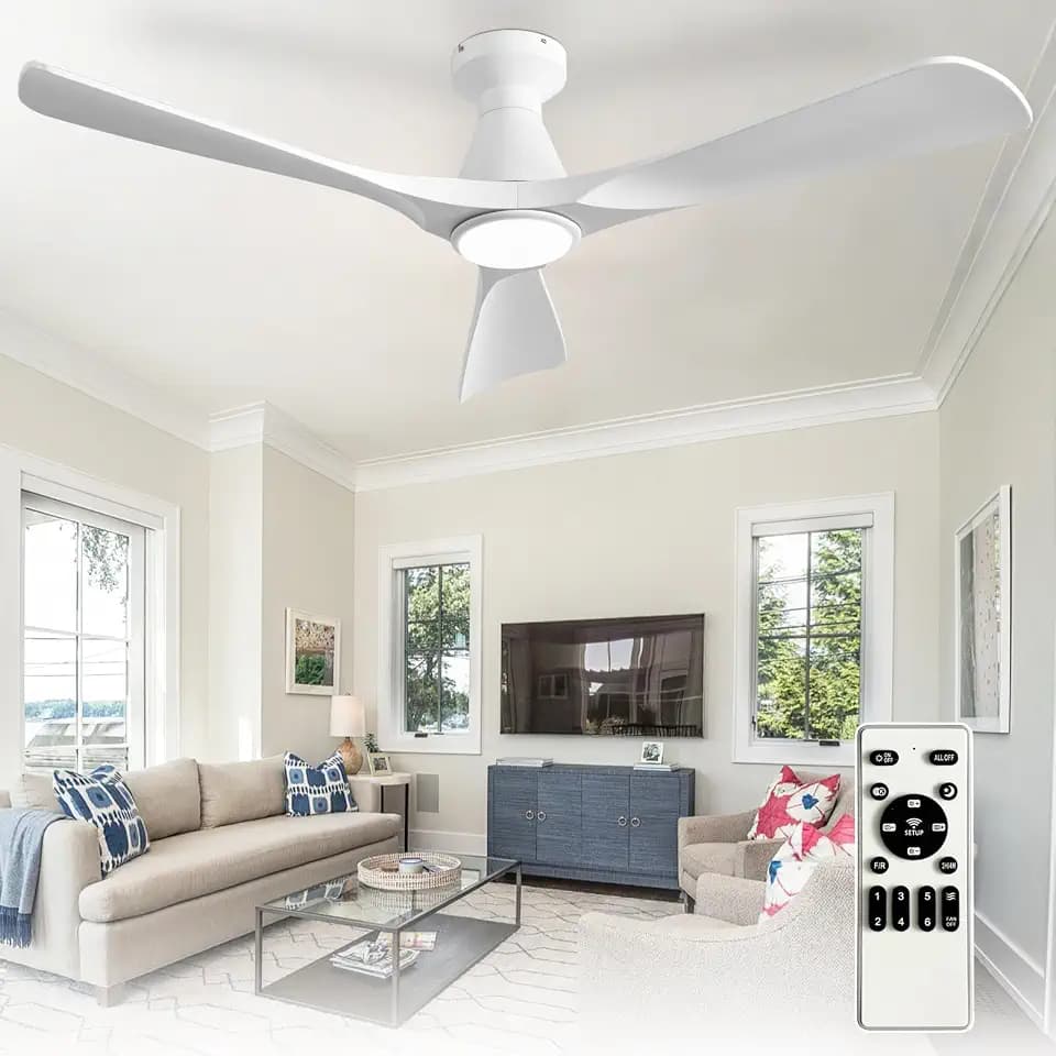 Depuley 52-Inch Ceiling Fans with Lights: White 3 Blade Flush Mount Low Profile Ceiling Fan for Bedroom - Dimmable Indoor Outdoor Fan with Remote Control Ultra Quiet DC Motor Timer
