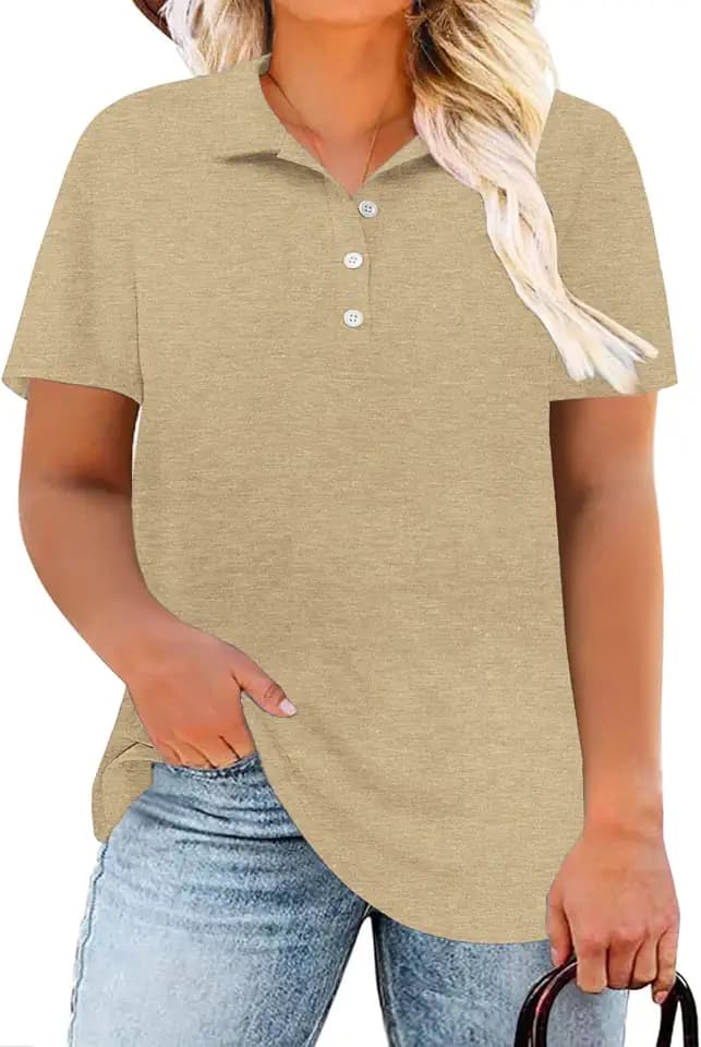 DOLNINE Womens Plus Size Polo Shirts Buttons Casual Work Short Sleeve Collared Shirt