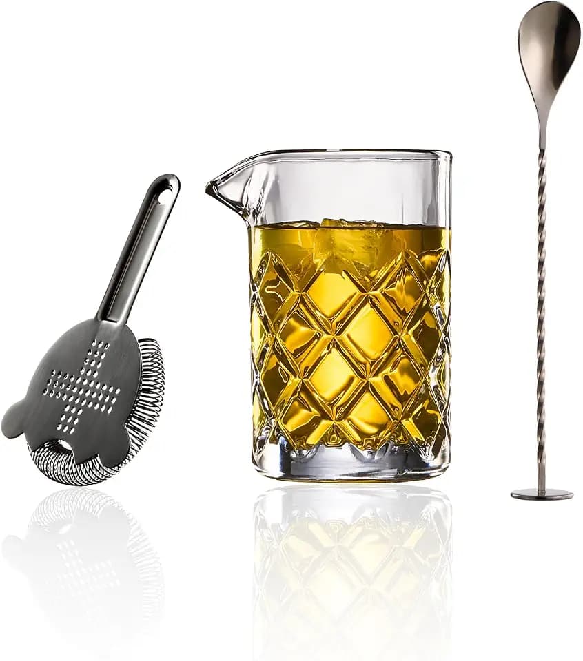 13.5oz Diamond Cut Crystal Cocktail Mixing Glass Set,Bar Mixing Set-3pcs