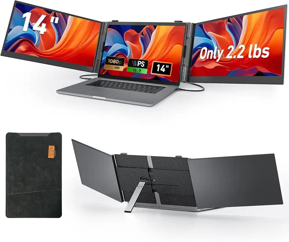 14.1'' Triple Laptop Screen Extender, 2.2lbs Ultra-Light Portable Monitor