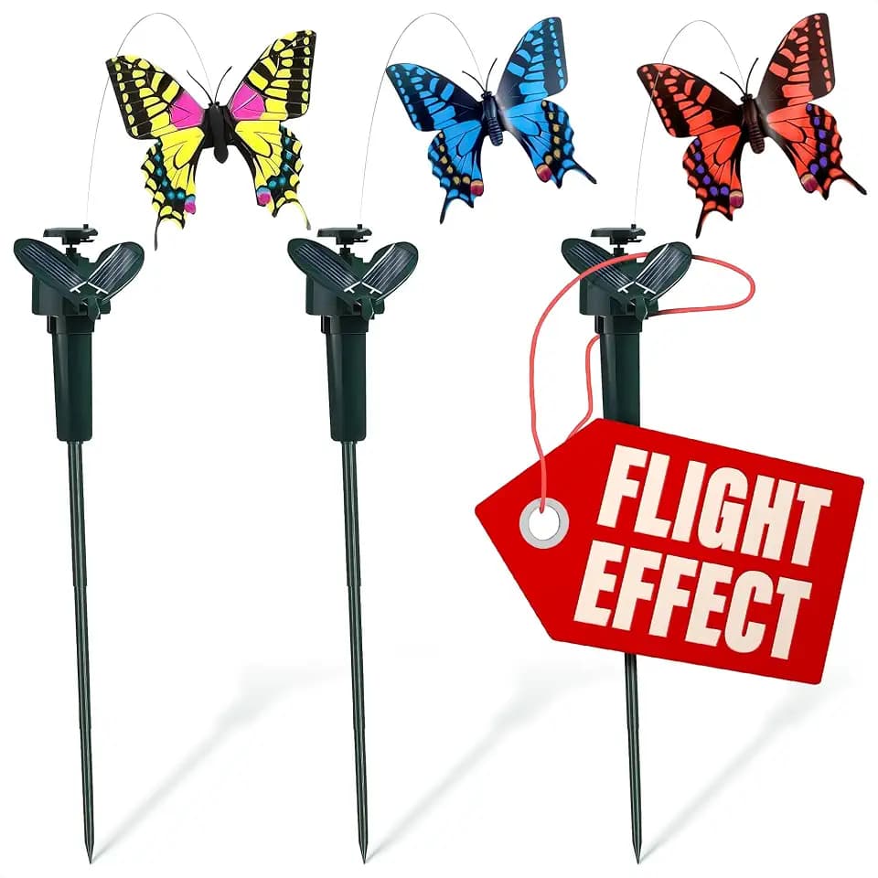 Solar Butterfly Garden Stakes 3 Pcs, Moving Decorations for Yards