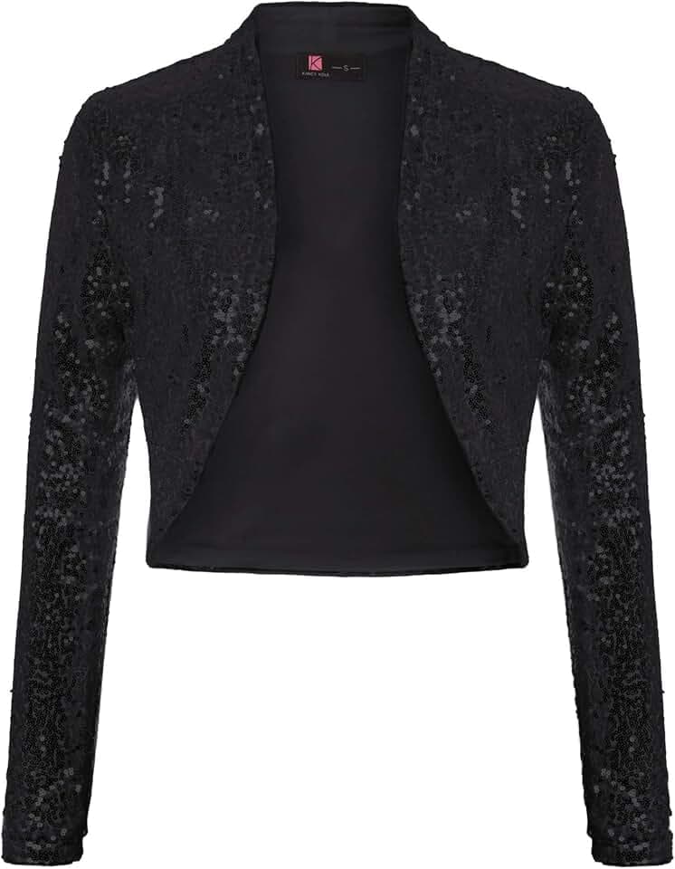 KANCY KOLE Women's Sequin Shrug Long Sleeve Open Front Cropped Bolero Jackets S-XXL