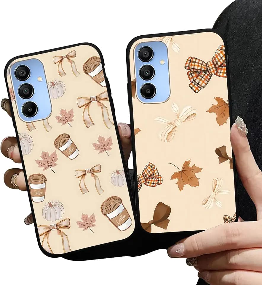 2 Pack Fall Pumpkin Leaves Phone Case for Samsung Galaxy A15 5G 6.5", Aesthetic Autumn Coffee Bow Pattern Cases for Women Girls,Soft TPU Protective Shockproof Cover for Samsung A15 5G