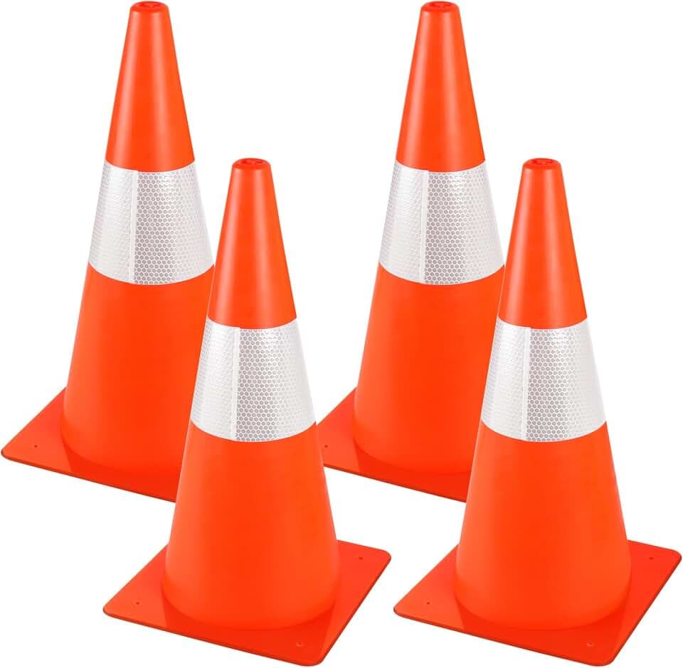 Warnkegel 38cm,4 Stück Verkehrshütchen Markierungshütchen,stapelbar Warnleitkegel Leitkegeln,Verkehrskegel,Straße Sicherheit Markierungshütchen für Outdoor Aktivitäten und Festliche Veranstaltungen