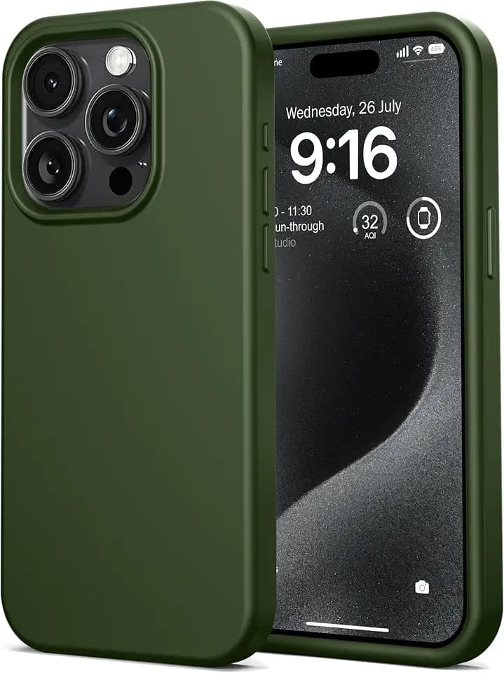 IceSword Compatible with iPhone 16 Pro Case Dark Green Olive Forest, Silicone Phone Case Cover Slim Protective Thin, Soft Neutral Premium Gel Anti Scratch [Shockproof] 6.3 inch 16Pro - Dark Green