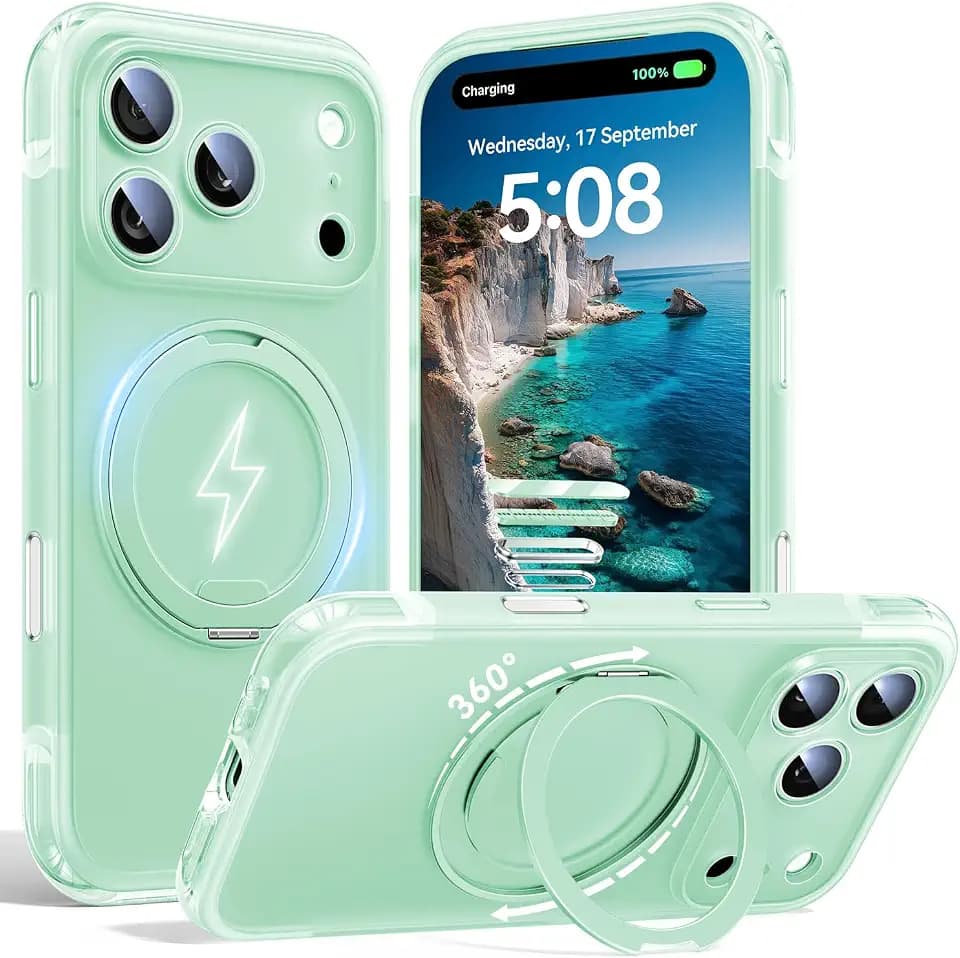 GPro Air for iPhone 17 Pro Max Case with 360 Magnetic Stand Cyan