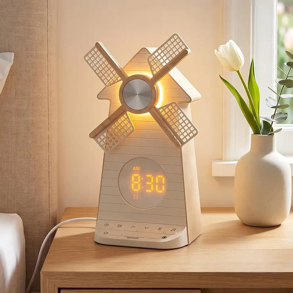 RETEYUNG Wecker Kinder mit Rotierende Windmühle, Lichtwecker Sonnenaufgang