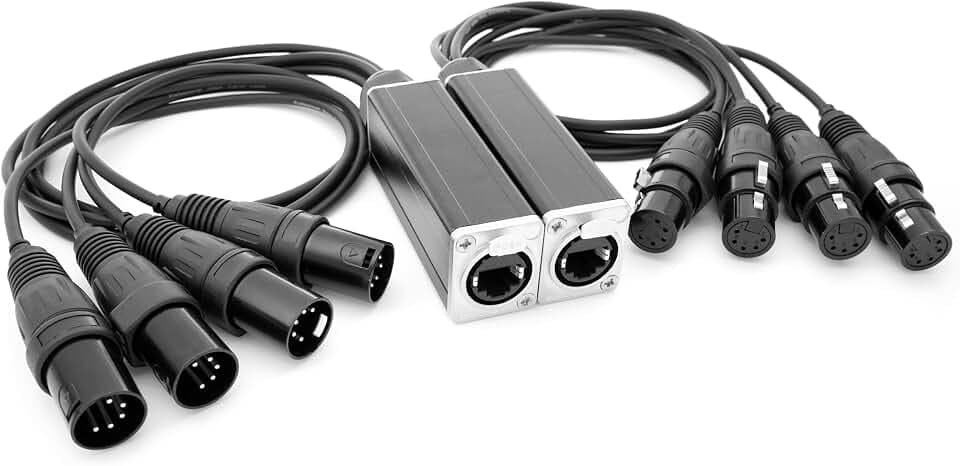 5-Pin DMX Over Ethernet 4 Universe Snake, Male & Female Breakout Pair