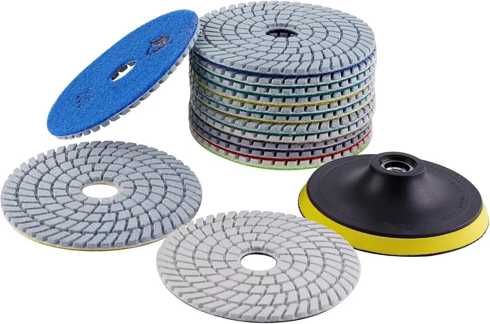 ZFE 14 Stück 125mm Nass Diamant Schleifscheibe Polierset für Granit Stein Beton Marmor, 125mm Diamant Schleifpads für Polierer & Winkelschleifer, Gemischt Körnung 50# - 6000#.mit 1tlg Trägerplatte