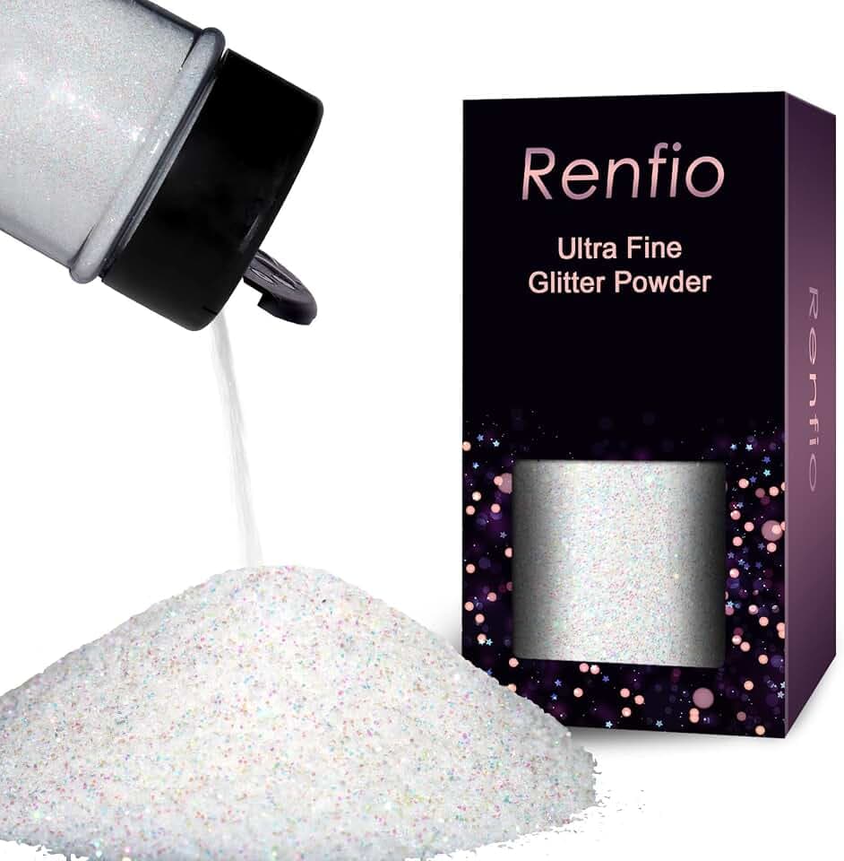 Renfio Glitzer Powder, 1.75 Oz (50g) glitzer gesicht, 1/128" 0.008" 0.2mm Ultra Fine Glitzerpulver For Garten Deko, Glitzer Basteln, Nail Powder, Body Glitzer Haare - Buntes Weiß