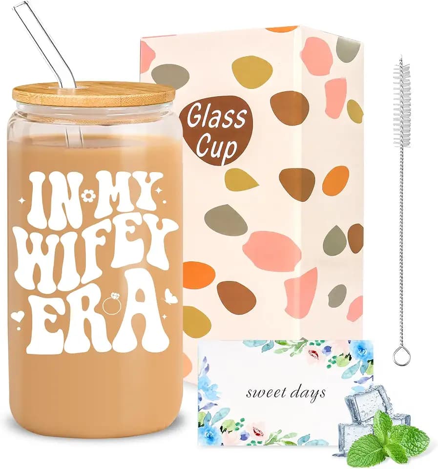 Bride to be Gifts – Hochzeitsgeschenke für Braut, Paare, 473 ml, Kaffeetassen aus Glas mit Deckel, Trinkhalme, Junggesellinnenabschied, Ehefrau