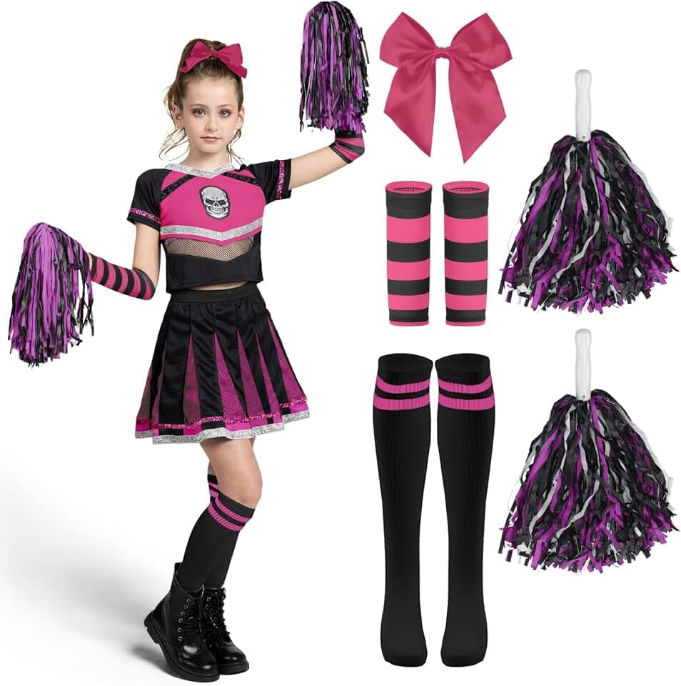 Spooktacular Creations Halloween-Cheerleader-Kostüm für, Böser Geist-Kostüm für, Totenkopf-Grusel-Cheerleader-Outfit mit Zubehör für -Halloween-Partys, Rollenspiele