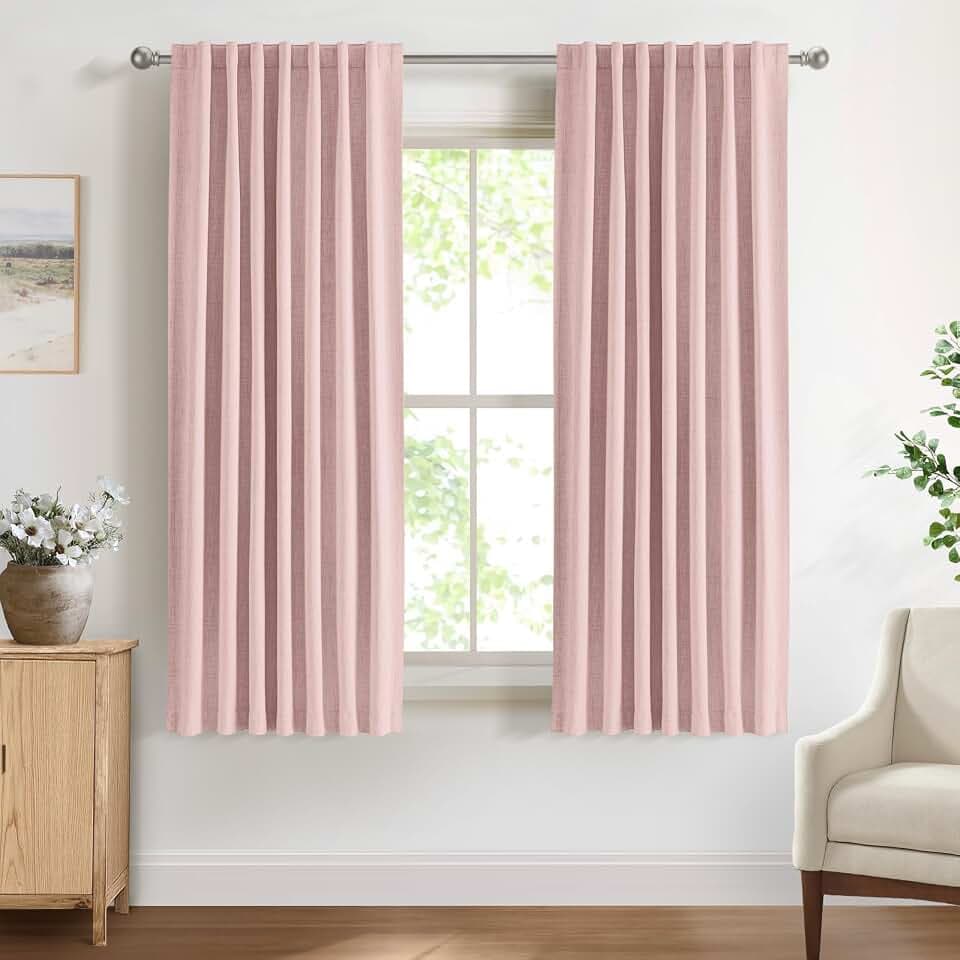 100 % Verdunkelungsvorhänge für Schlafzimmer, 127 x 160 cm Länge, wärmeisolierte Vorhänge mit Beschichtung auf der Rückseite, für Raumverdunkelung und Sichtschutz, 2 Paneele, Blushpink